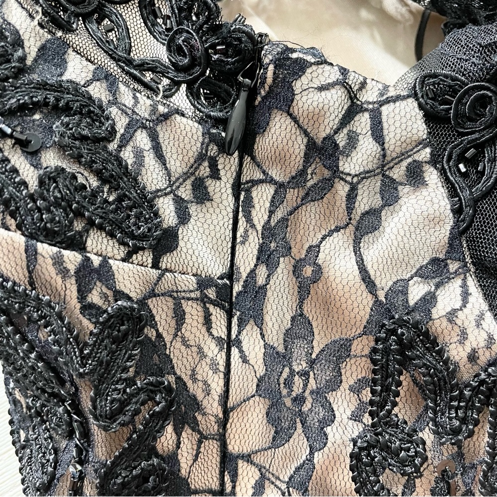 SOLD‼️ SUE WONG Nocturne Lace Embroidered Beaded Fit and Flare Cocktail Dress - Picture 4 of 6